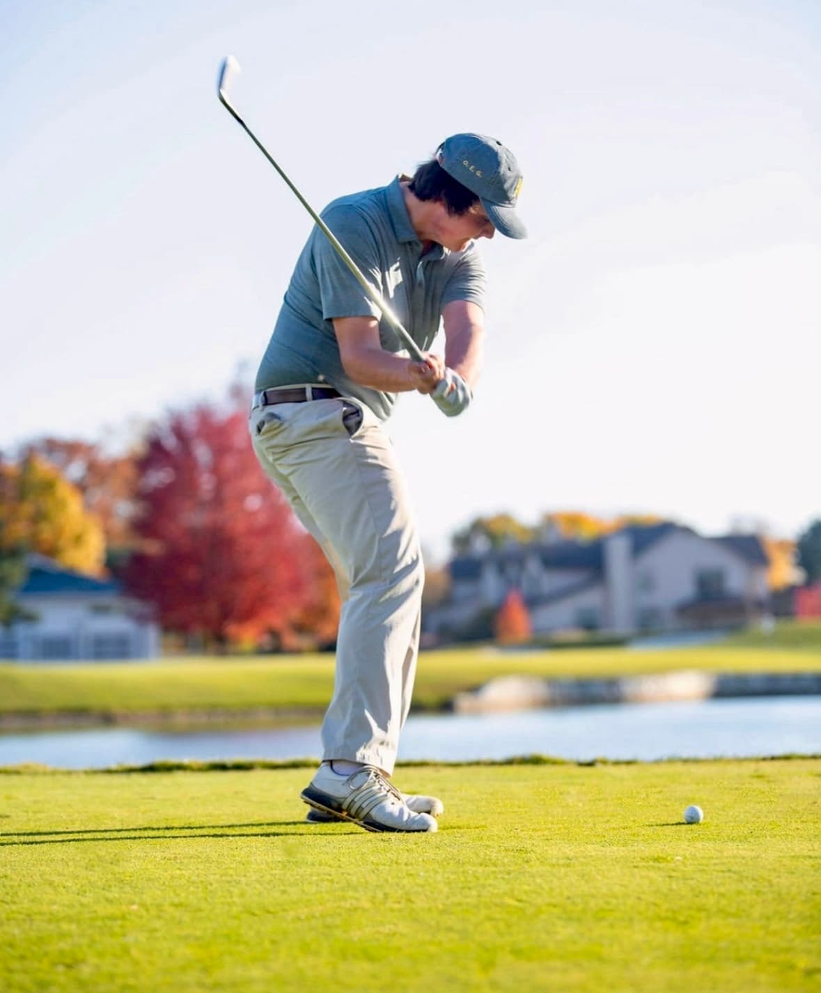 Joey Davis mid-swing during a lesson
